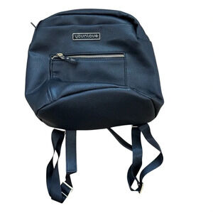 Younique Women’s Black Faux Leather Backpack with gold Zipper & Logo Details GUC